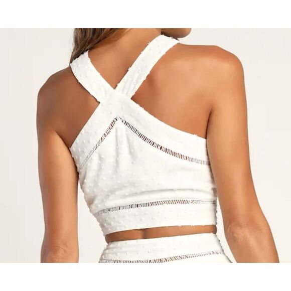 White Textured Two Piece Set Midi Skirt & Halter Crop Top | Boho Summer Outfit | - Picture 7 of 13